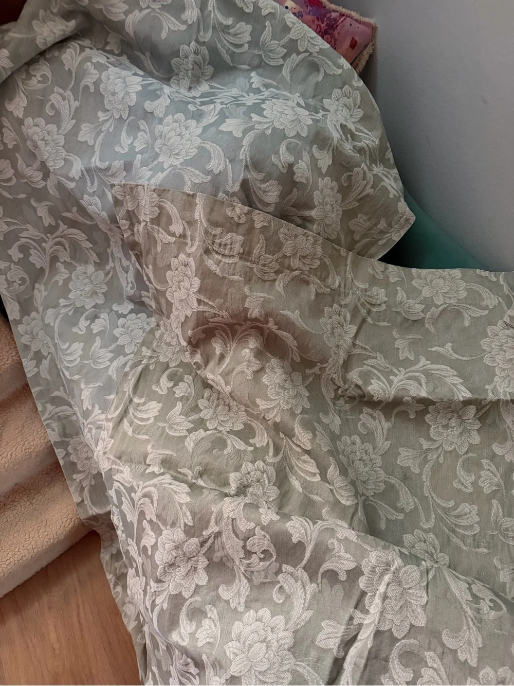 Sage Green and Cream Floral Jacquard Drapery Panel